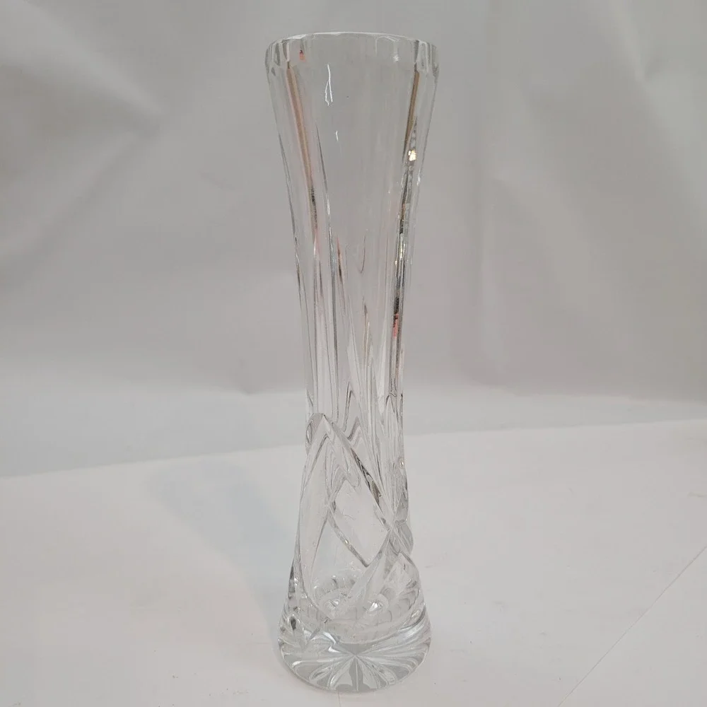 Vintage Cut Crystal Bud Vase 6 Inch Clear Geometric Tapered Glass